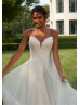 Ivory Pearl Beaded Tulle Keyhole Back Graceful Wedding Dress Ivory Pearl Beaded Tulle Keyhole Back Graceful Wedding Dress